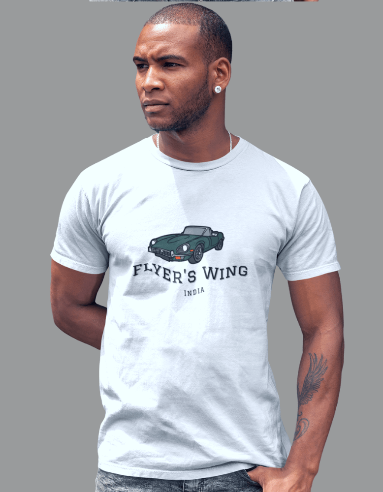 Flyers Wing® Mens Premium Cotton Sports, Typography White T-shirt