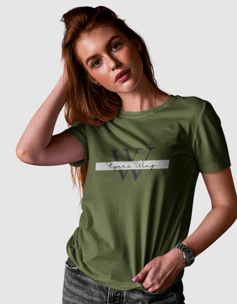 Flyers Wing® India Womens Premium Typography Print Military Green T-Shirt
