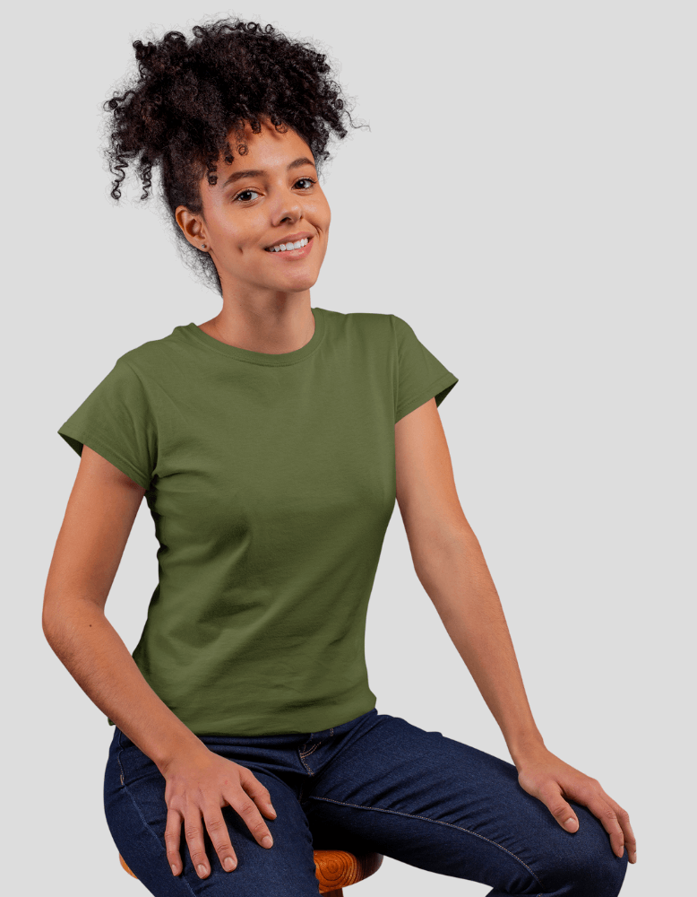 Flyers Wing® India Womens Premium Solid Plain Militry Green T-Shirt