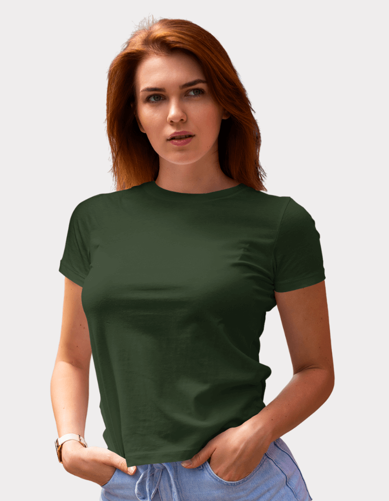 Flyers Wing® India Womens Premium Solid Plain Hunter Green T-Shirt